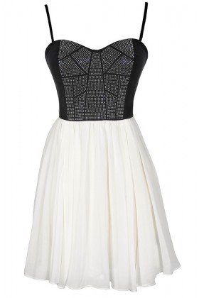 Black and White Shine Studded Chiffon Designer Dress